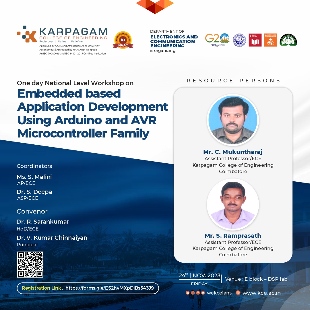 One day National Level Workshop on Embedded based Application Development using Arduino and AVR Microcontroller Family 2023